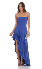 Strapless Layered Ruffle Mermaid Party Dress