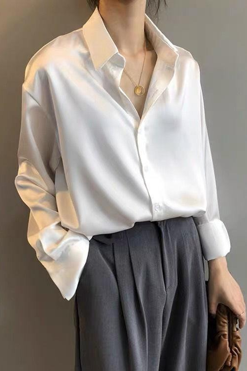 Satin Vintage Unique Draped Long Sleeve Blouse Main image