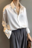 Satin Vintage Unique Draped Long Sleeve Blouse