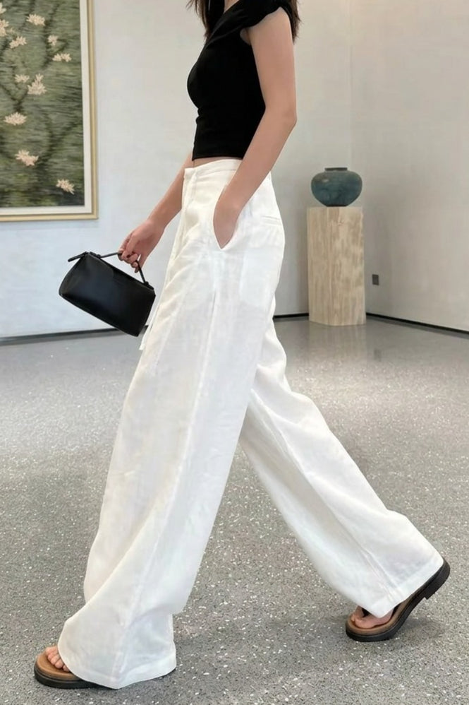 Linen High Waist Draped Wide Leg Pants Secondary image