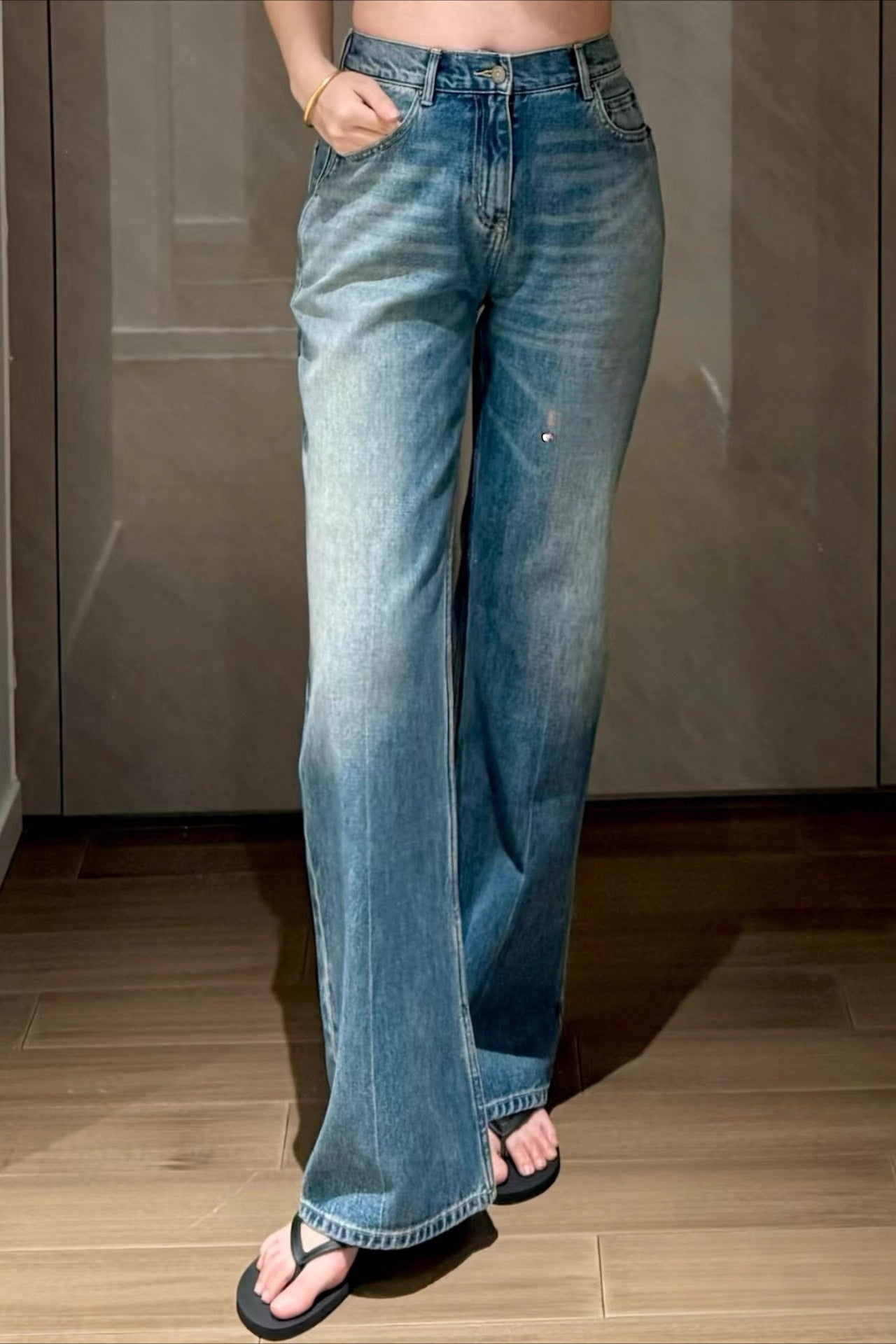 Vintage V Waist Slim Straight Cotton Denim Jeans Main image