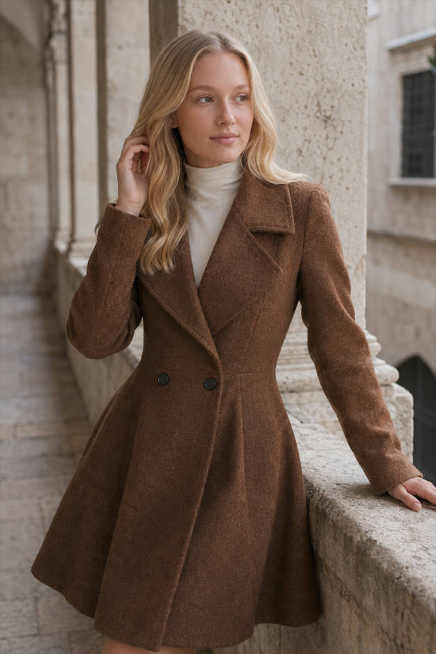Waisted Dress Style Wool Blend Overcoat