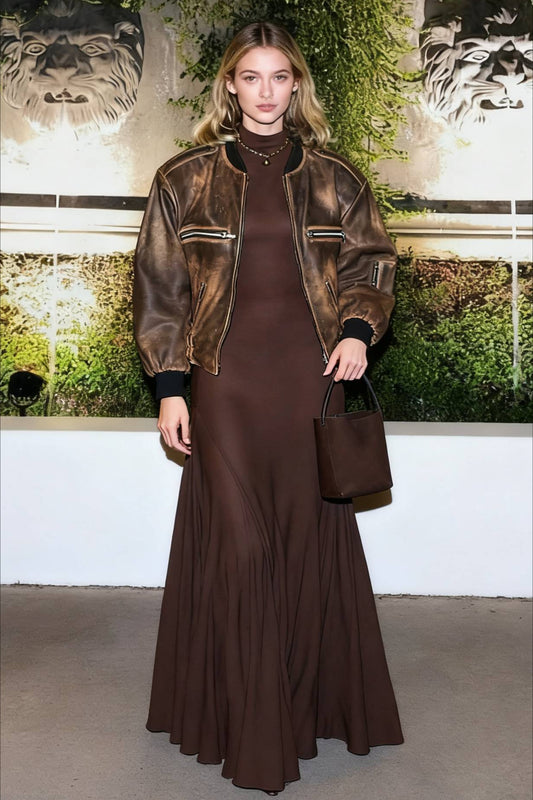 Vintage O-neck Zipper Loose Fashion Lantern Long Pocket Short Coat