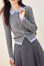 Ribbed Polo Layered Cardigan