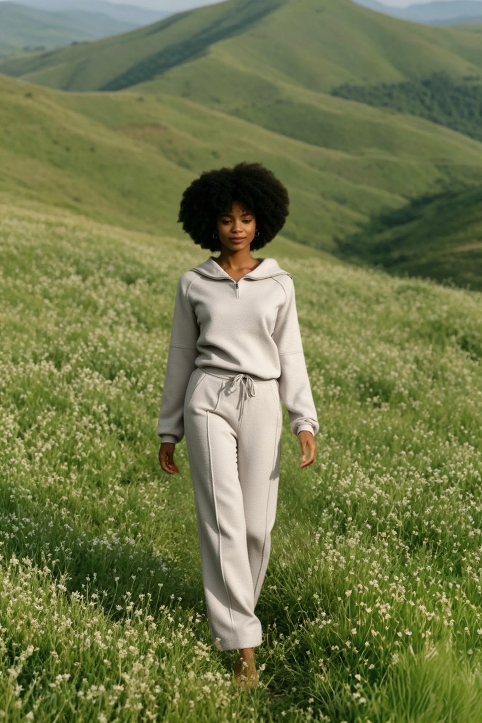 Turtleneck Half Zip Solid Casual Pants Two Piece Set Main image