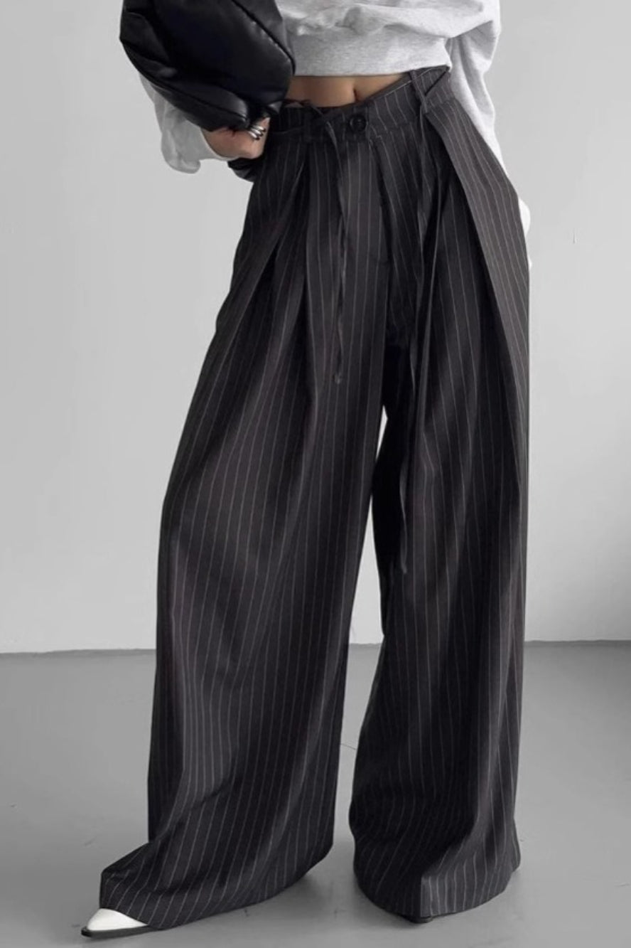 Retro Striped Slouchy High Waist Wide Leg Dress Pants Main image