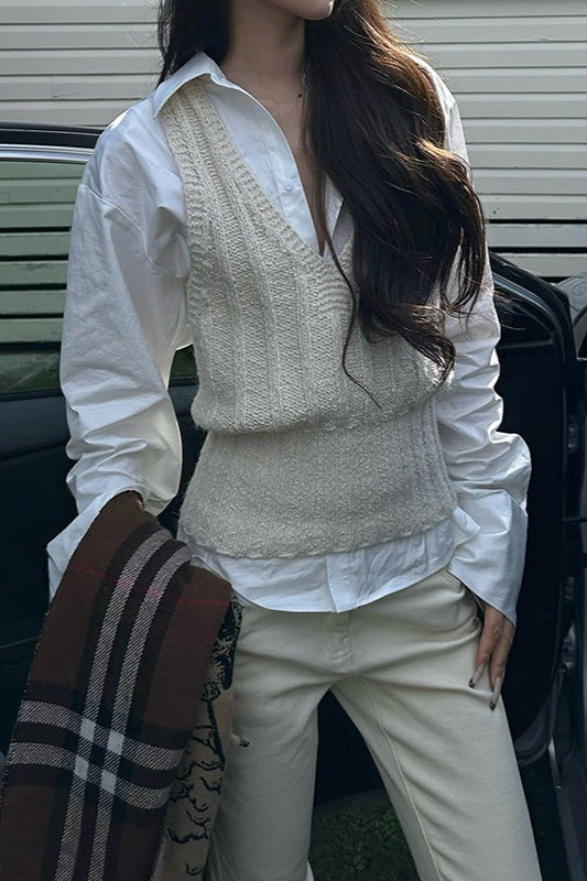 Layered Collar Vest Style Knit Top Secondary image