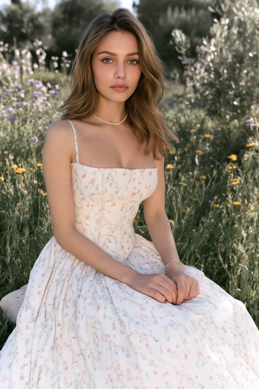 Chiffon Pleated Floral Off Shoulder Maxi Dress