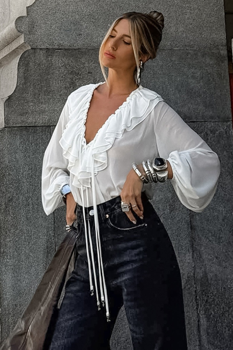 Minimalist V Neck Ruffle Blouse Main image