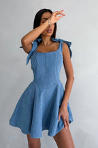 Tie Front Bodycon Denim Dress