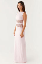 Elegant Draped Lace Panel Midi Dress