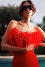 Ostrich Feather Bandage Prom Dress