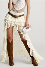 Lace Asymmetric Bodycon Skirt