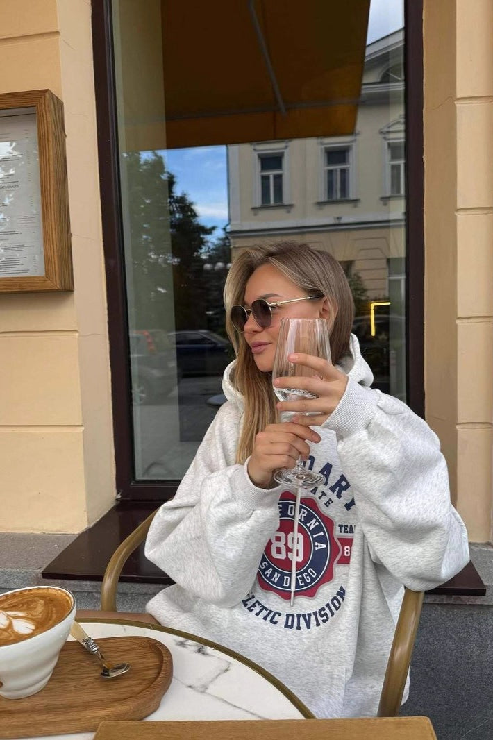 Retro American Letter Colorblock Hoodie Secondary image