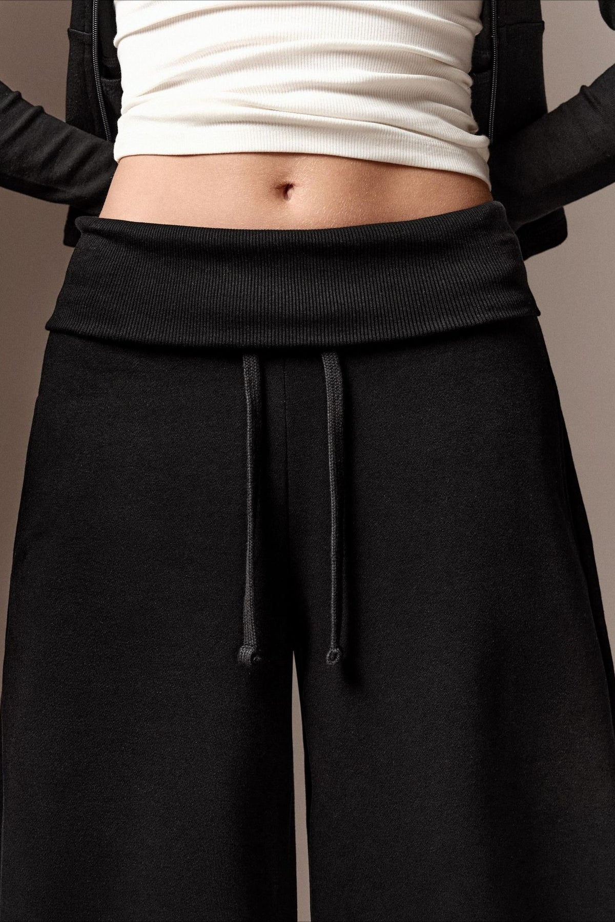 Drawstring Foldover Barrel Leg Pants