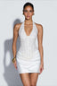 Sequin One Shoulder Draped Split Mini Dress
