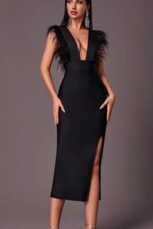 Feather Bandage V Neck Bodycon Formal Dress Main image