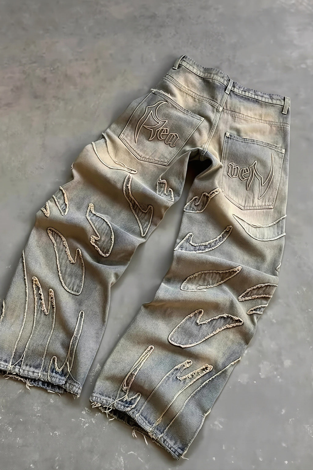 Bat Embroidered Loose Fit Streetwear Jeans