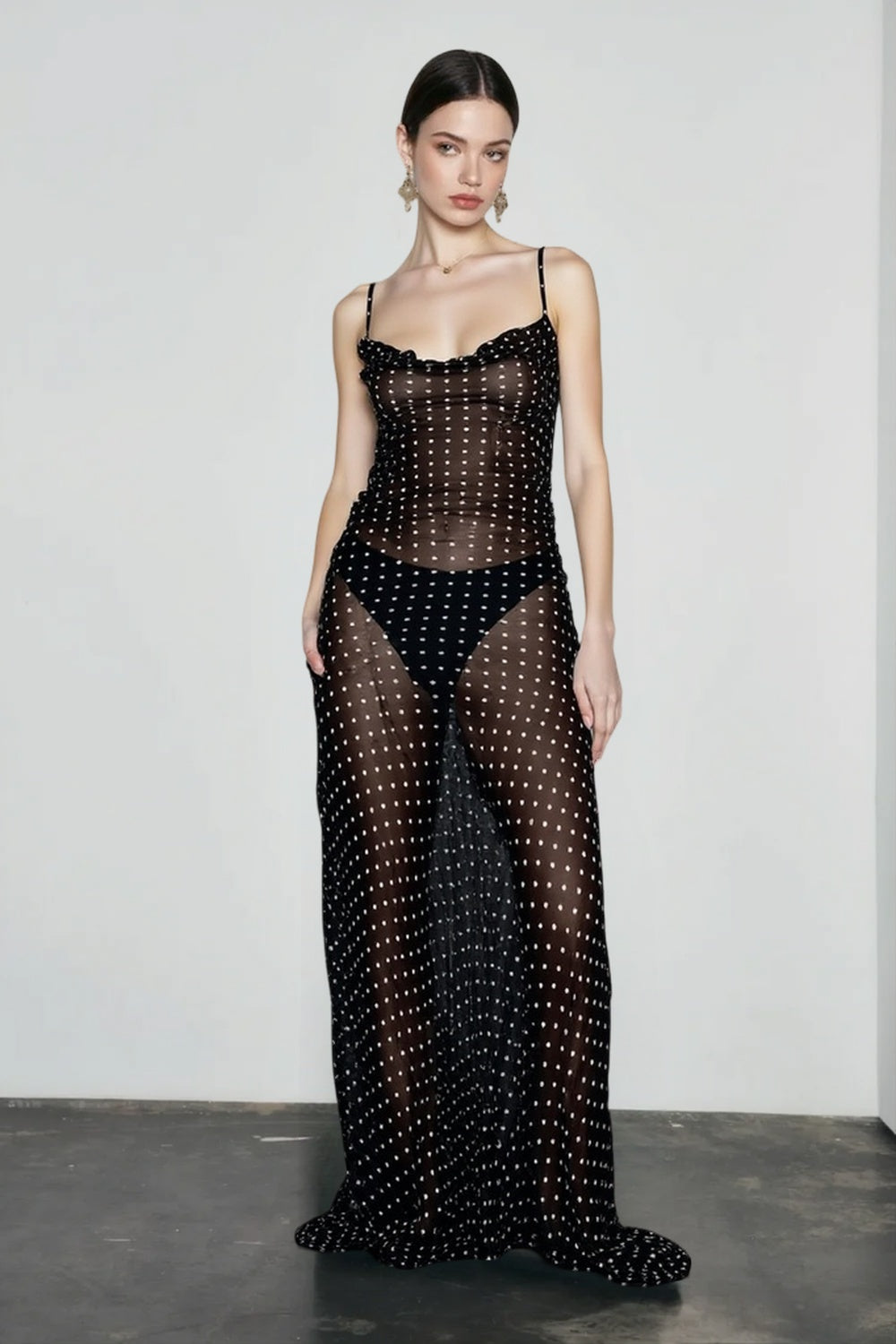 Polka Dot Square Neck Backless Cami Maxi Dress Main image