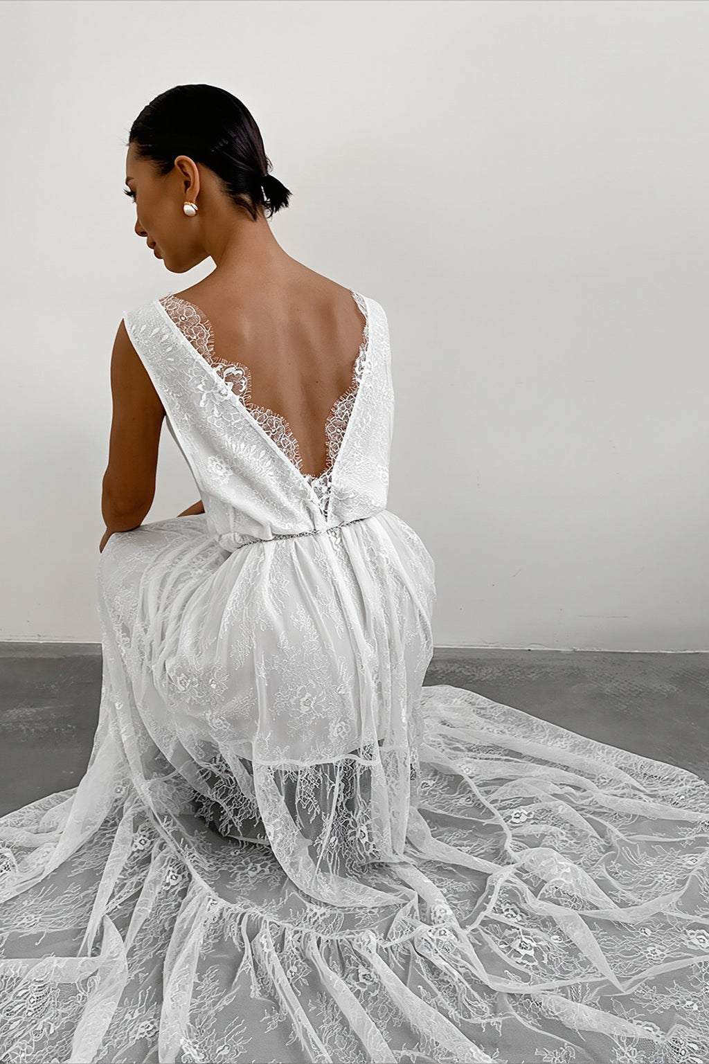 Plunge Neck Layered Lace Maxi Dress