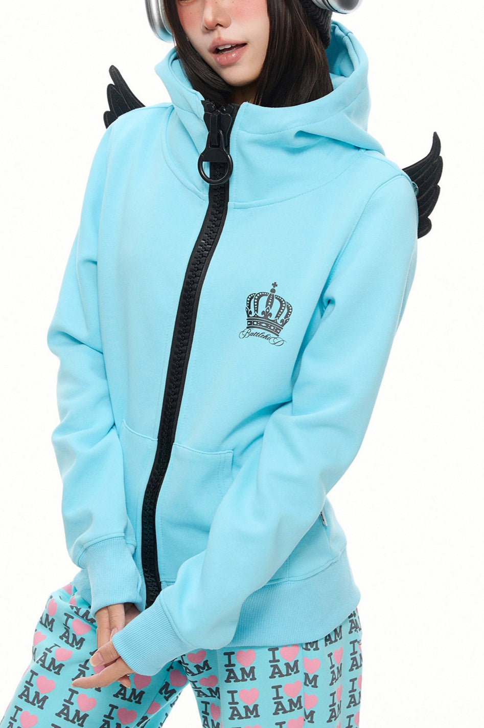 Angel Wing Contrast Zip Up Hoodie Main image