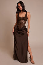 Lace Trim Sleeveless Side Slit Fit Mini Lace Dress