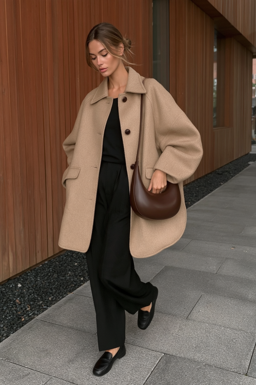 Brown Wool Blend Batwing Coat