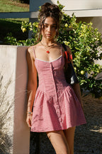 Plaid Lace Trim Button Cami Mini Dress