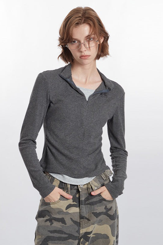 Layered Collar Slim Knit Top Main image