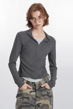 Layered Collar Slim Knit Top
