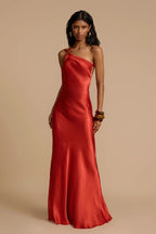 Bodycon Asymmetrical Neck Silk Dress