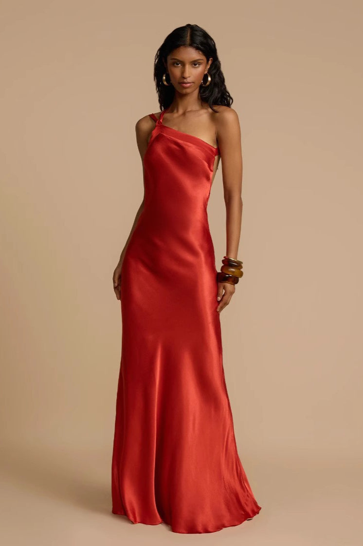 Bodycon Asymmetrical Neck Silk Dress