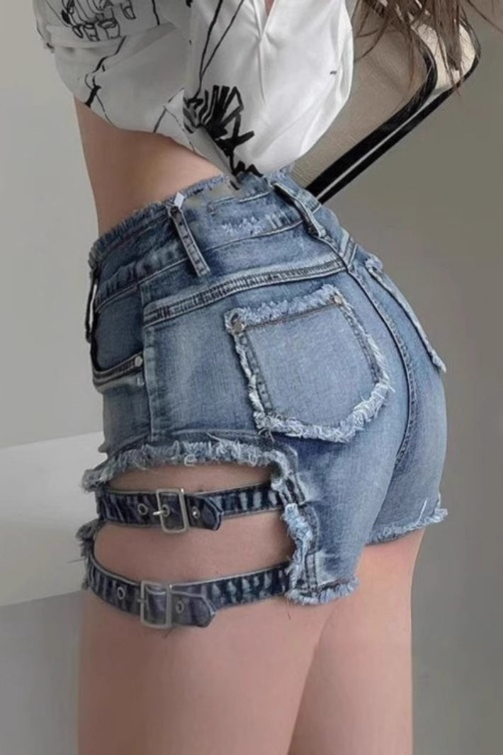 Cutout Stretch Bodycon Denim Shorts Secondary image