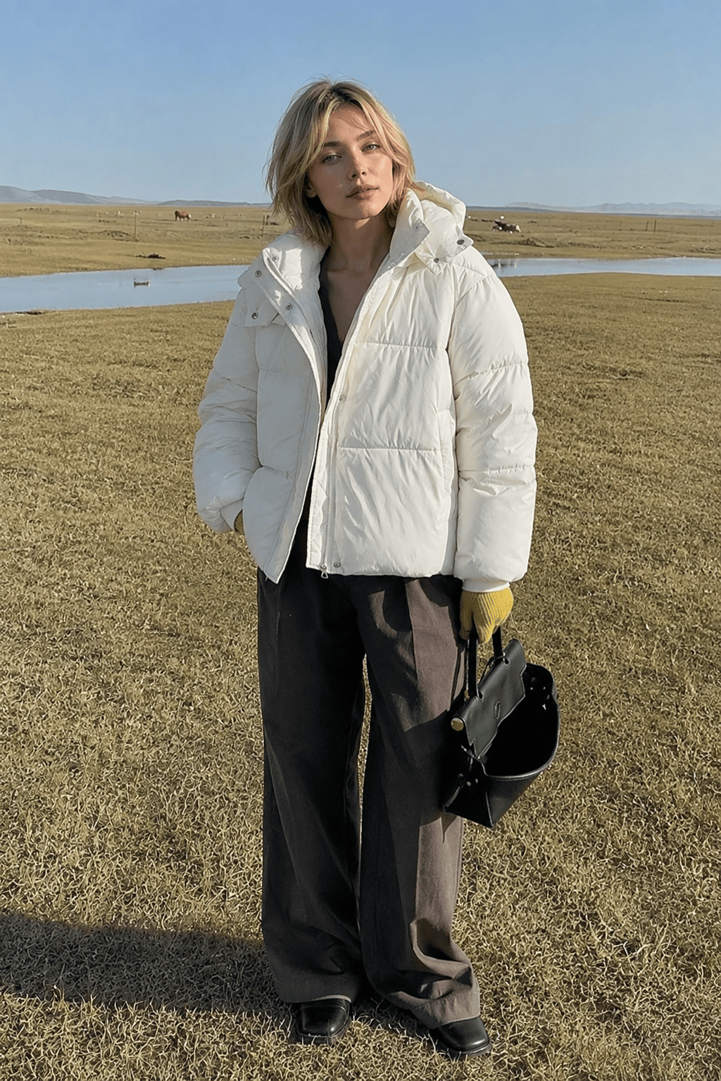 Cropped Plush Lined Oversized Puffer Jacket Main image