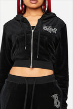 Rhinestone Cropped Zip Up Y2K Hoodie