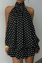 Polka Dot Halter Backless Lace-Up Flared Mini Dress