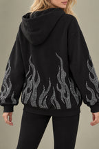 Rhinestone Flame Zip Hoodie