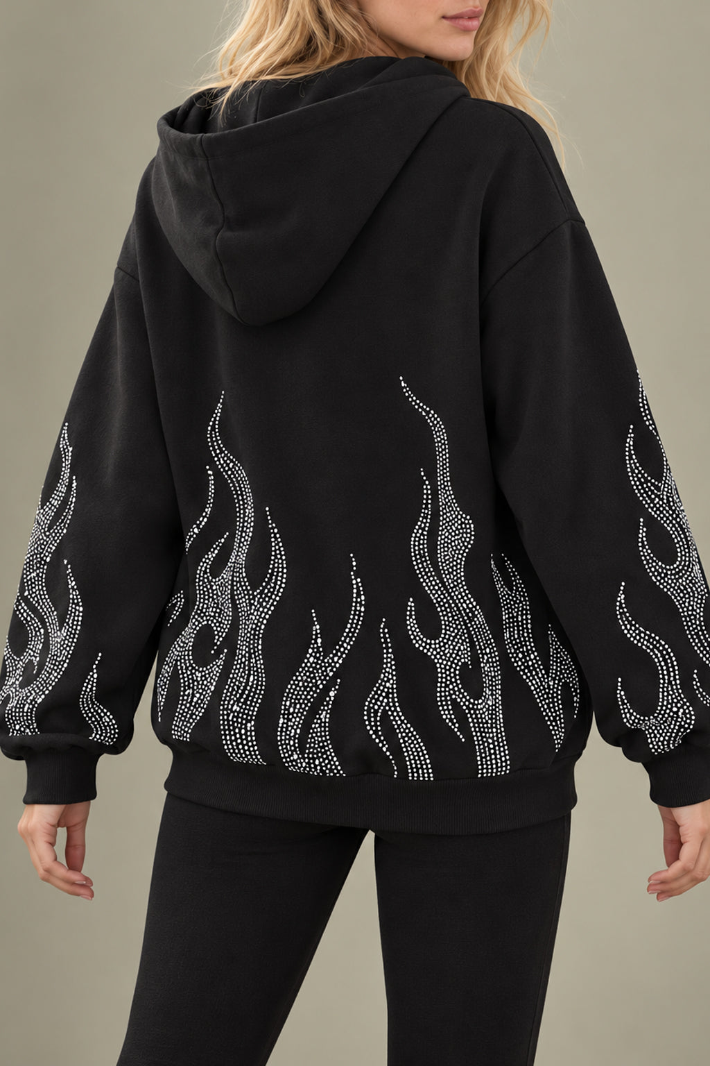 Rhinestone Flame Zip Hoodie