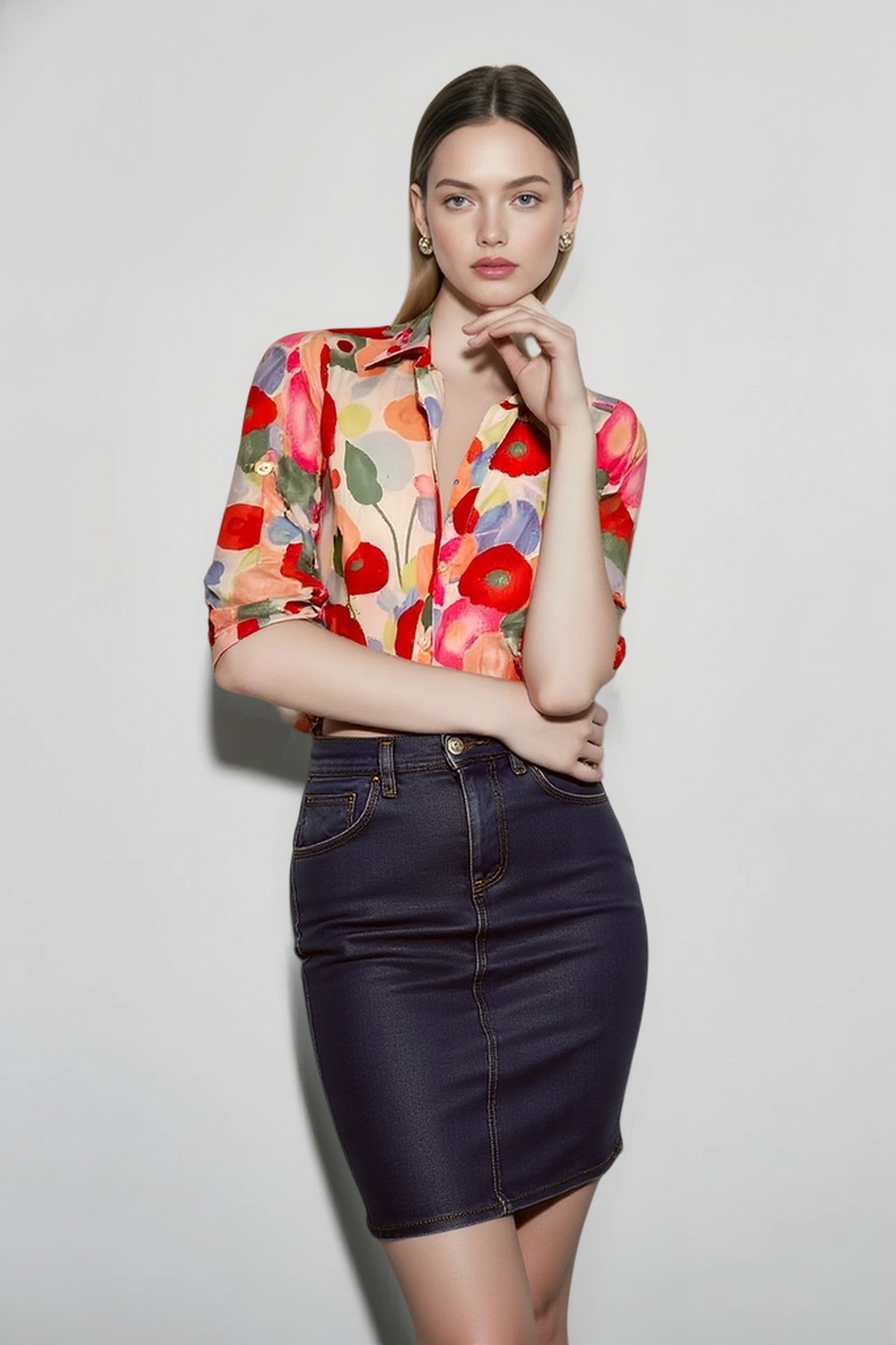 Simple Cartoon Floral Print Plus Size Blouse Main image