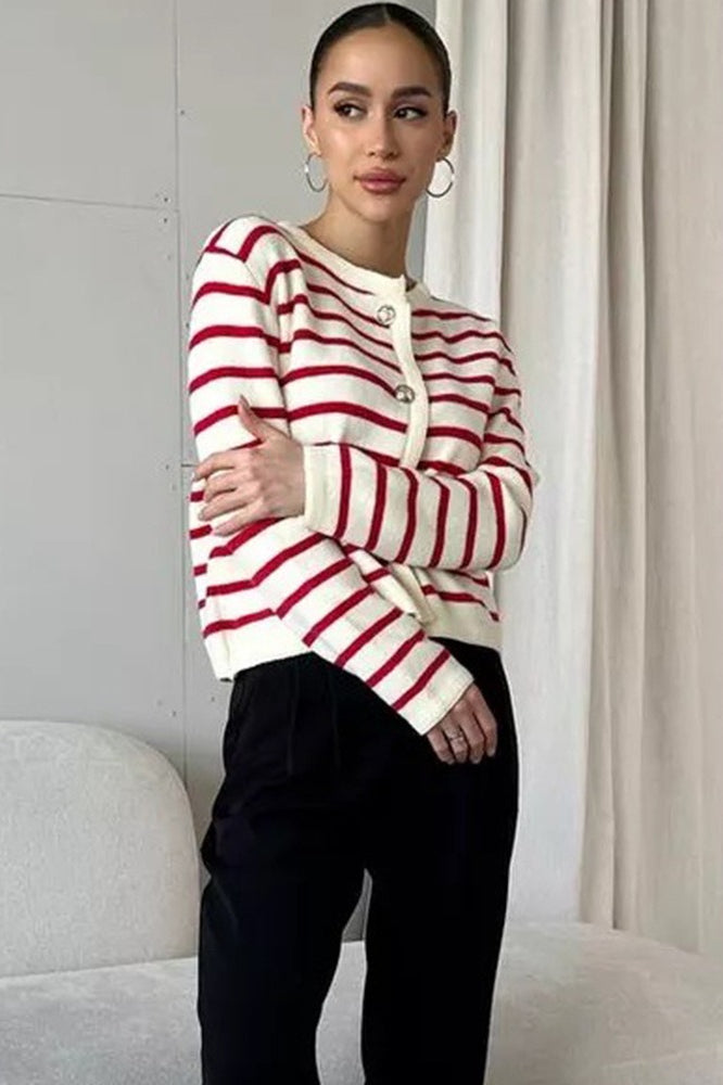 Cropped Stripe Knit Cardigan Main image