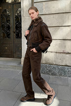 Faux Fur Collar Zip-Up Jacket
