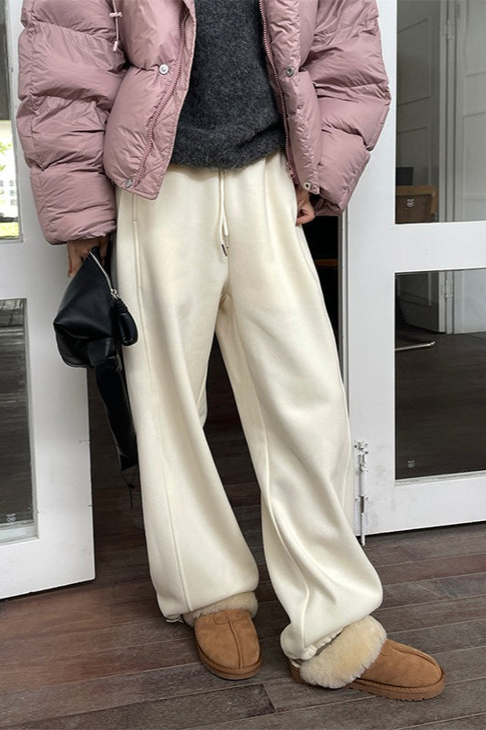 Korean Style Fleece Lined Drawstring Sweatpants Main image