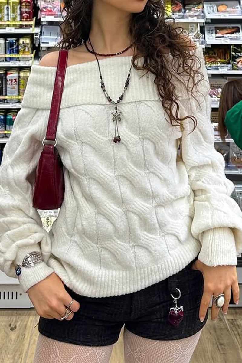 Ribbed Off Shoulder Knit Sweater Main image
