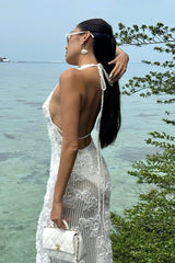 Halter Neck Jacquard Birthday Dress