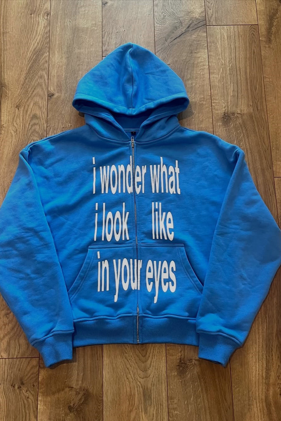 Blue Letter Graphic Oversized Zip Hoodie