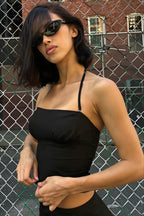 Halter Zip Detail Fitted Bandeau Crop Top