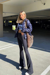 Solid Color High Waist Slim Flared Casual Pants