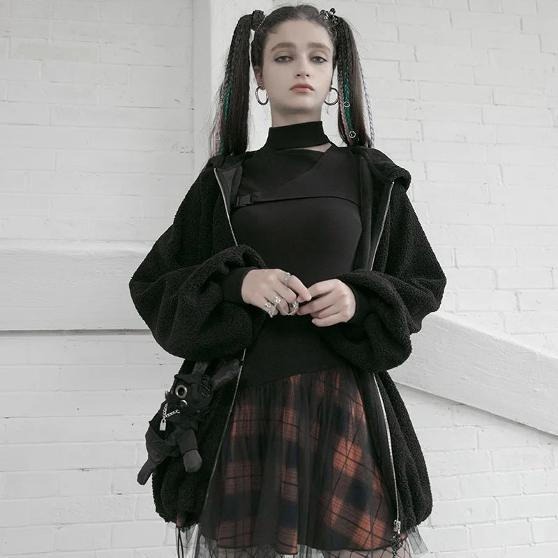 Women's Style Mesh Stitched Plaid Warm High-waisted Fluffy Daily Thick Personality Mini Skirt Main image