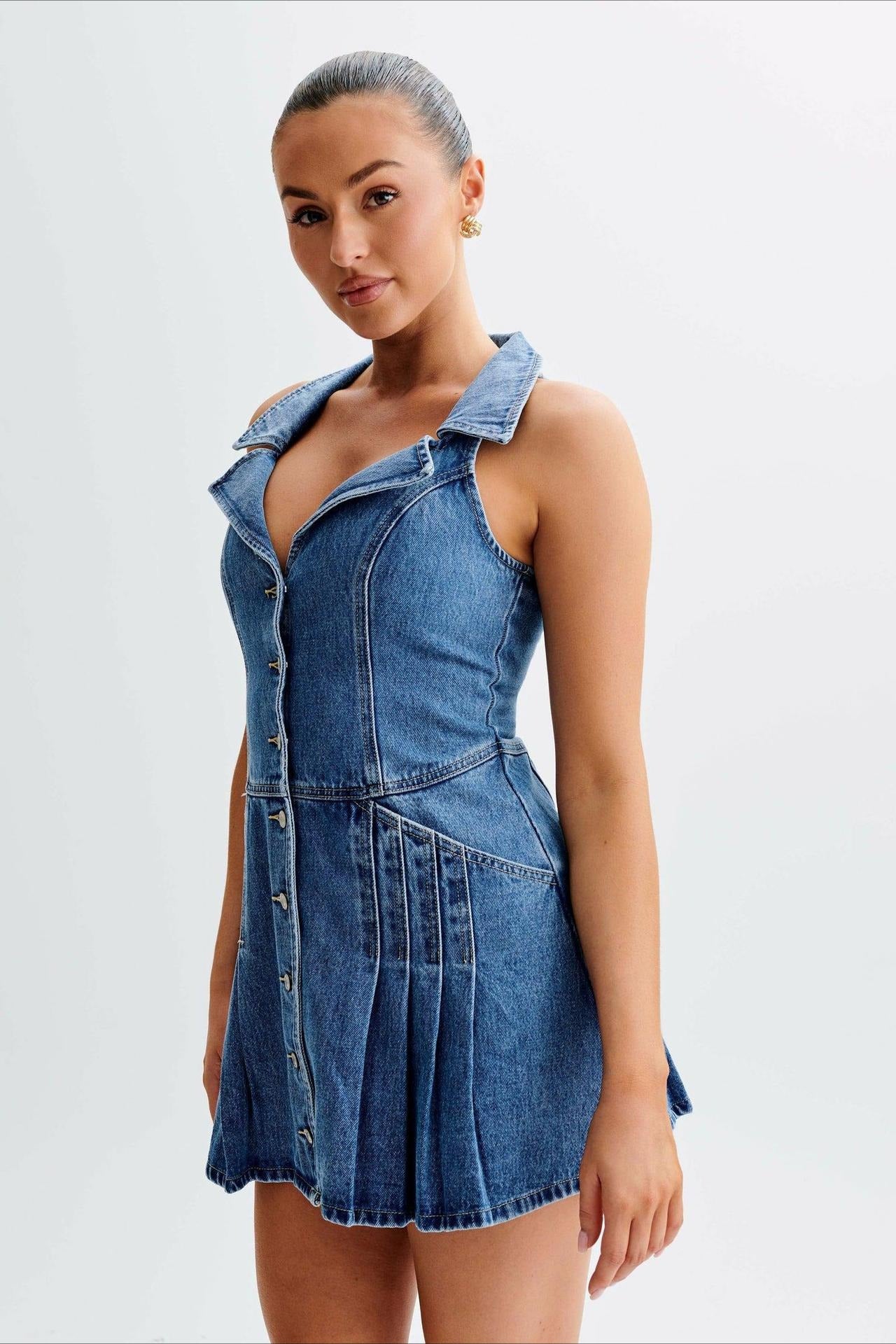 Sleeveless Halter Denim Dress Secondary image