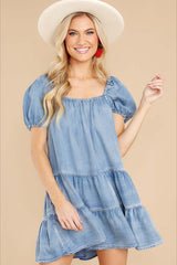 Short Sleeve Tiered Denim Dress